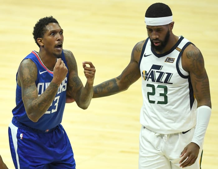 Royce O'Neale (white-23) and Lou Williams (blue-23)